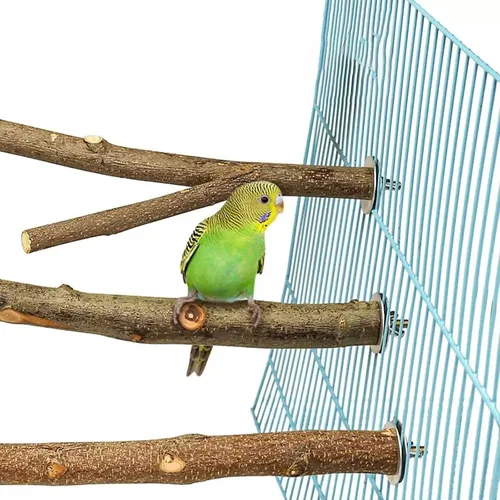 Vista 6 de 8 juguetes de loro, perca de madera natural para pájaros, juguetes de periquito colgables.