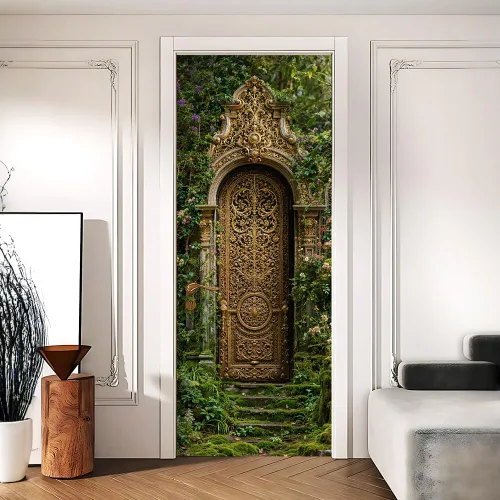 Vista 26 de Enchanted Secret - Mural para puerta de jardín, despegar y pegar, cubiertas decorativas de puerta de arco floral talladas vintage, adhesivo