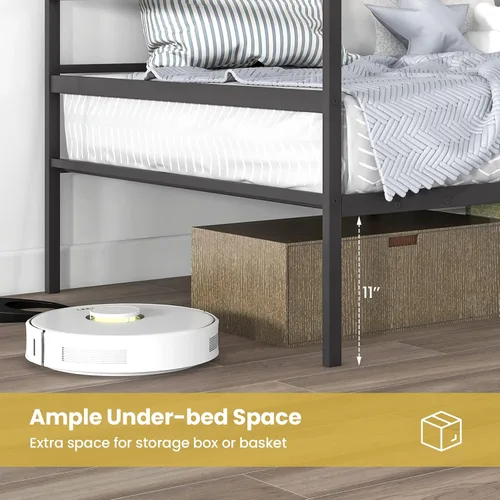 Vista 6 de KOMFOTT Marco de sofá cama de metal tamaño individual, plataforma de soporte de listones de metal resistente, sofá cama con almacenamiento,