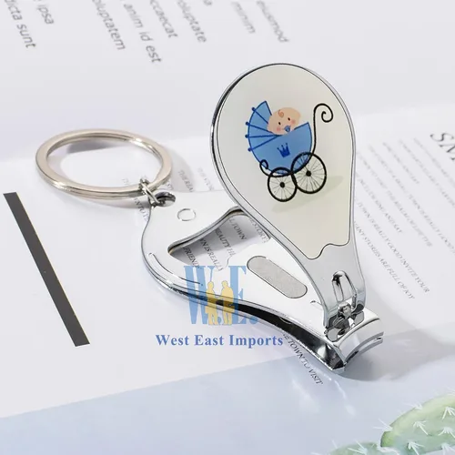 Vista 4 de Baby Shower Blue Boy Llavero Favores (12 piezas) Cortauñas y abrebotellas Regalo para invitados, Azul/Ft