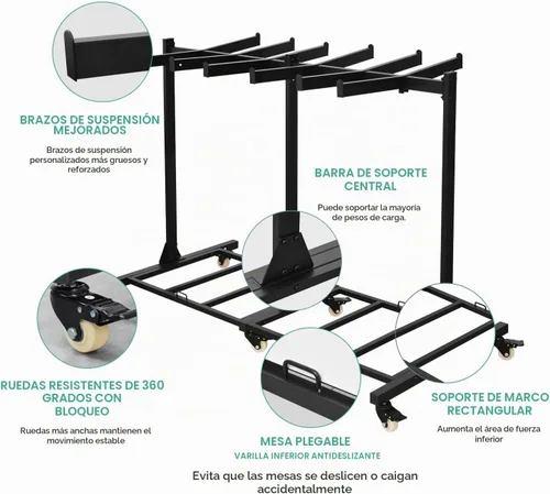 Vista 5 de Carrito de silla plegable con ruedas, 500 libras de alta resistencia para sillas de almacenamiento para 42 sillas o 12 mesas, carrito con cerradura