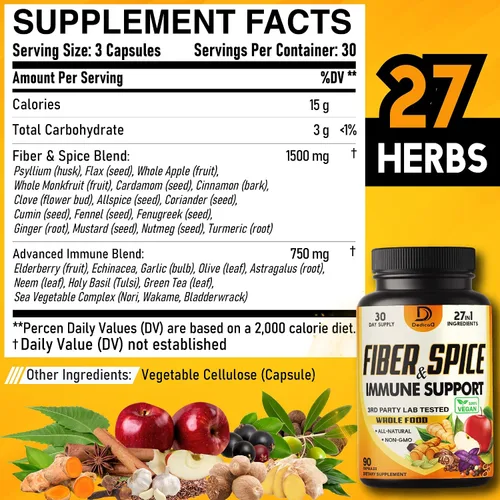 Vista 2 de DEDICAD Suplemento de fibra y especias 27 en 1, combinado con psyllium orgánico, manzana entera, saúco y más - Apoya el estado de ánimo, el cuerpo