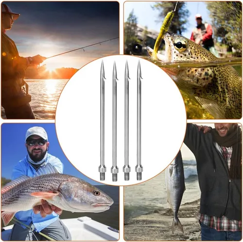 Vista 4 de Gancho de pesca de mango largo, 0.315 in, lanza de acero inoxidable para estanque, río, lago, caña de pescar, compatible con fácil transporte