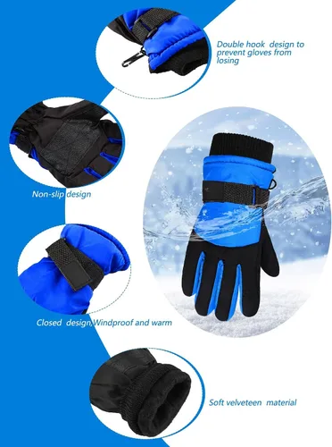 Vista 4 de SATINIOR 2 pares de guantes de nieve gruesos para niños, guantes de esquí para niños pequeños, guantes de invierno cálidos e impermeables para niños