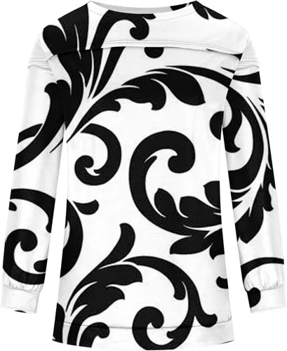 Vista 2 de GIANTHONG Camisetas de otoño para mujer, camisetas de cuello redondo impresas, ropa de manga larga, ajuste regular, ajuste holgado, blusa