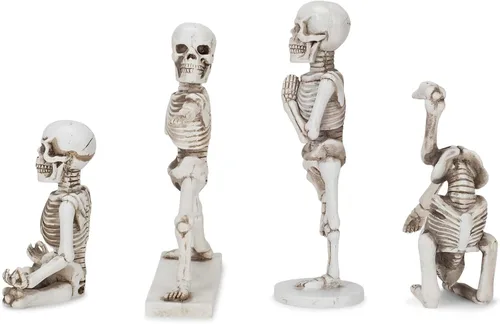 Vista 5 de Yoga Pose Skeletons - Juego de 4 figuras de resina en tono marfil de 6 pulgadas