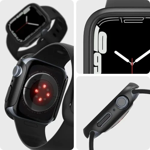 Vista 3 de Spigen Thin Fit Diseñado para Apple Watch Case Series 9/8/7 41mm Funda ligera de PC rígida - Negro