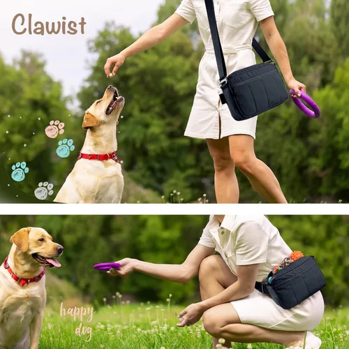 Vista 5 de Bolsa de golosinas para perros con clicker elegante bolsa cruzada para pasear perros, bolsa 3 en 1 para entrenamiento de perros con forro
