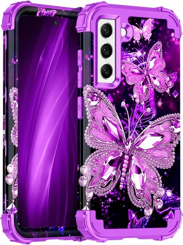 Vista 101 de Miqala Funda para Galaxy S21 FE 5G, brilla en la oscuridad, tres capas, resistente, protección a prueba de golpes, parachoques de plástico Azul