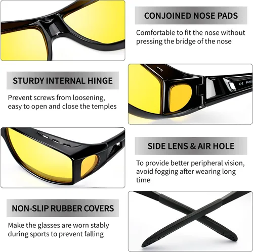 Vista 4 de URUMQI Gafas de conducción de visión nocturna para hombres y mujeres, lentes polarizados antirreflejos, lentes de alta definición amarillas