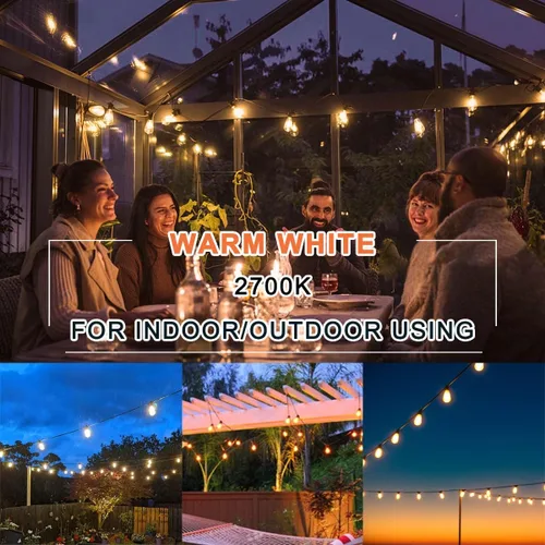 Vista 6 de Kawaya Guirnalda de luces para patio al aire libre: luz LED de 25 pies para patio exterior con 12 bombillas vintage inastillables - 2700 K regulable