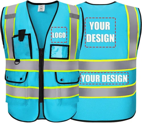 Vista 44 de Chaleco Reflectante Clase 2 de Seguridad ANSI con Bolsillos y Cremallera de Alta Visibilidad Uniforme de Construcción K-verde-1pack-custom