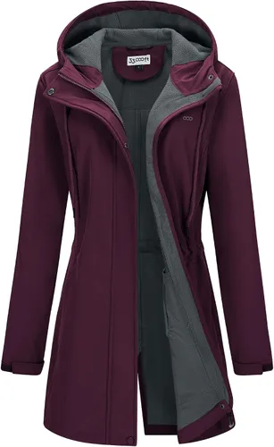 Vista 9 de 33,000ft Chaqueta larga Softshell para mujer con capucha, forro polar, resistente al viento, cálida, impermeable, rompevientos Negro