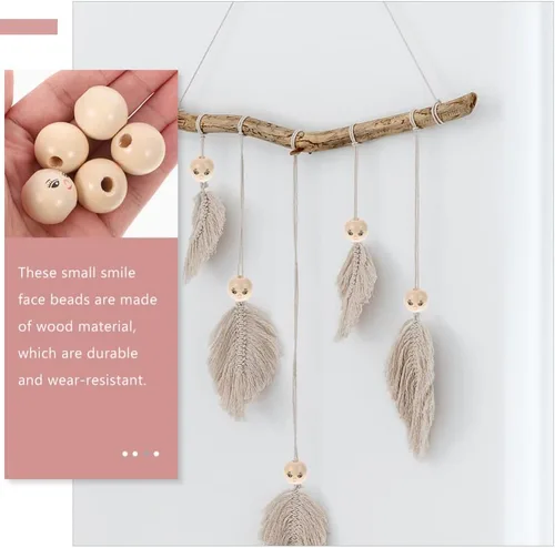Vista 4 de MAGICLULU Kit de fabricación de pulseras, cuentas de arcilla, 50 cuentas de madera con cara sonriente, bolas de madera naturales para joyería