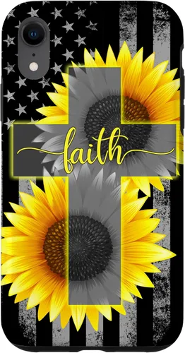 Vista 25 de Faith Jesus Cross Sunflower American Flag Patriotic Black Case for iPhone 17