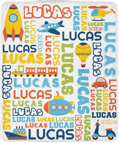 Vista 20 de Artsadd Mantas personalizadas con nombre y diseño de transporte para bebé niño de 30 x 40 pulgadas, manta personalizada de camión con nombre