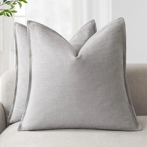 Vista 44 de Foindtower Juego de 2, Fundas Decorativas de Almohada de Lino Sólido Suaves Fundas de Cojín Europeo de Acento Estilo Granja Neutral para Silla Sofá