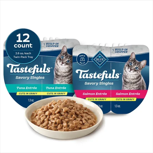 Vista 14 de Blue Buffalo Tastefuls Savory Singles - Paquete variado de comida húmeda para gatos en salsa, bandejas de 2.6 onzas, entreé de pollo y pavo