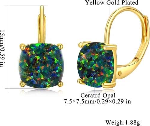 Vista 3 de CiNily Aretes colgantes para mujeres y niñas, hipoalergénicos, chapados en oro de 14 quilates, aretes con dije cuadrado de ópalo, aretes de palanca