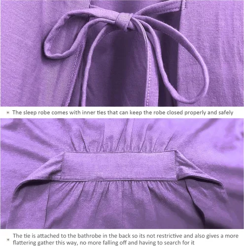 Vista 29 de COLORFULLEAF Bata de baño de manga corta para mujer, 100% algodón, longitud hasta la rodilla, con bolsillos