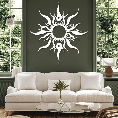 Vista 2 de Hotuijxca Arte de pared de sol loco de metal, decoración de metal con sol loco para sala de estar, dormitorio