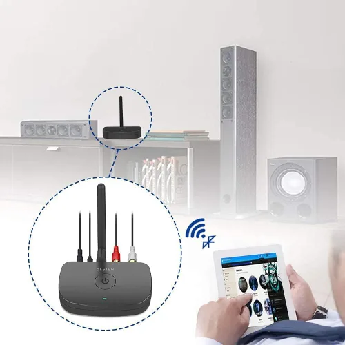 Vista 5 de Besign BE-RCA Receptor de música Bluetooth de largo alcance, adaptador de audio inalámbrico para altavoces con cable o sistema estéreo