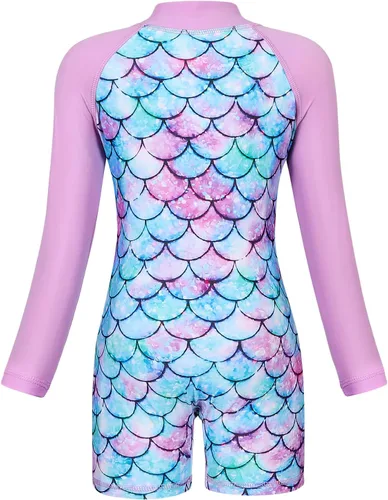 Vista 2 de AmzBarley Traje de baño de sirena para niñas, camiseta de protección contra sarpullido, traje de baño de una pieza para niños, traje de baño