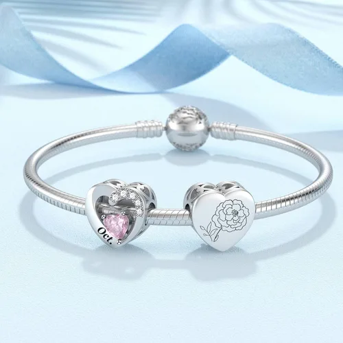 Vista 2 de SEVENWELL Birthstone Charms with Birth Month Flower Engraved Fit Charms Pandora Bracelet 925 Sterling Silver Beads Charms Happy Birthday for Women
