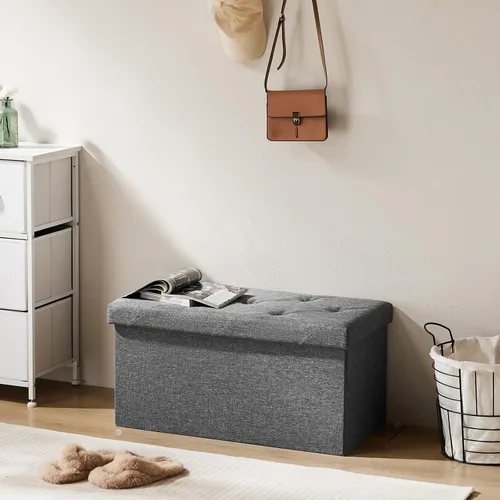 Vista 2 de DUMOS 30 Inch Foldable Storage Ottoman Bench, Gray Ottoman with Storage Grey