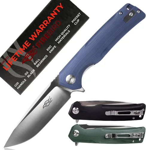 Vista 10 de Firebird GANZO FH91-BK Cuchillo plegable de bolsillo con rodamiento de bolas, hoja de acero D2, mango ergonómico G10 antideslizante con clip Negro