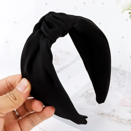 Vista 7 de TOBATOBA Diadema de seda satinada con nudo superior negro, grande, antideslizante, accesorios para el cabello para mujer