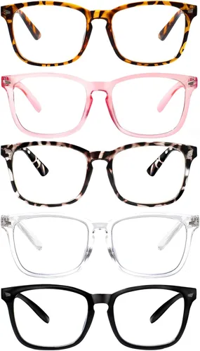 Vista 10 de Paquete de 5 lentes de lectura con bloqueo de luz azul, lectores de bisagra de resorte para mujeres y hombres, anteojos nerd con filtro anti rayos UV