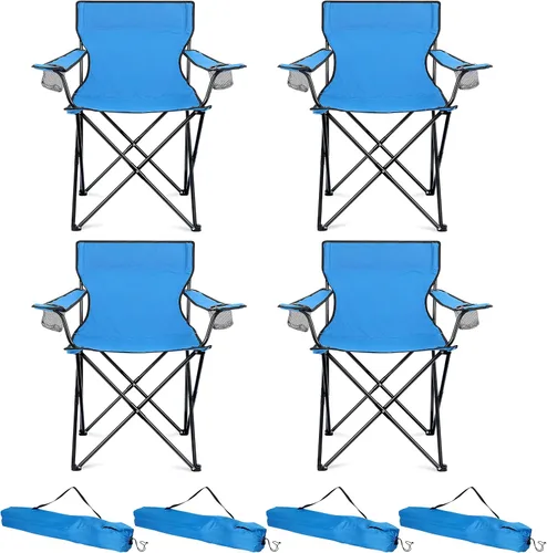 Vista 8 de HaSteeL Paquete de 4 sillas de campamento, sillas plegables de gran tamaño con portavasos para adultos, silla portátil y bolsa de transporte