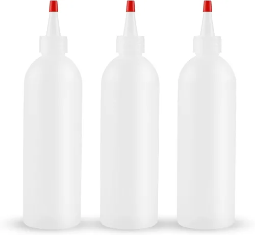 Vista 8 de Ninsula 5 botellas exprimibles, botellas de plástico de 4 onzas con tapa superior de giro rojo, botellas vacías para salsas, salsa de tomate