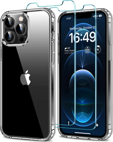 Vista 24 de HOOMIL Funda para iPhone 11 con 2 protectores de pantalla de vidrio templado, no amarillea, protección contra caídas, arañazos, transparente, parte