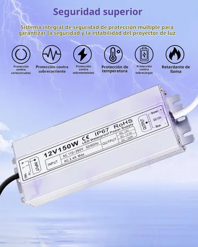 Vista 3 de Idealy Fuente de alimentación LED de 150 W 12 V CC, adaptador de controlador LED de transformador de bajo voltaje impermeable IP67, convertidor