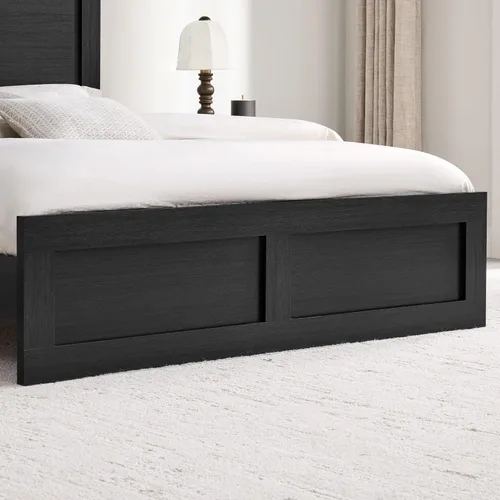 Vista 7 de KISLOT - Marco de cama de madera tamaño matrimonial con cabecera y estribo, base de colchón de plataforma de madera, muebles de dormitorio