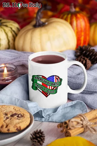 Vista 2 de Taza de café – American By Birth Italian By Blood Taza de cerámica blanca personalizada para caliente y fría con diseños divertidos y significativos