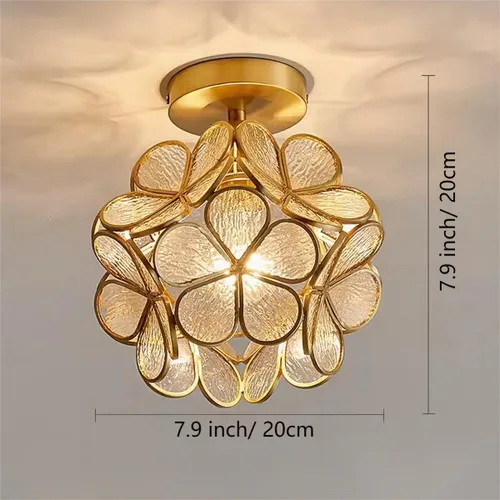 Vista 4 de Lámpara de techo de pétalos de 7.9 pulgadas, lámpara de techo de metal y vidrio estilo Tiffany con base E27 para pasillo, entrada, dormitorio