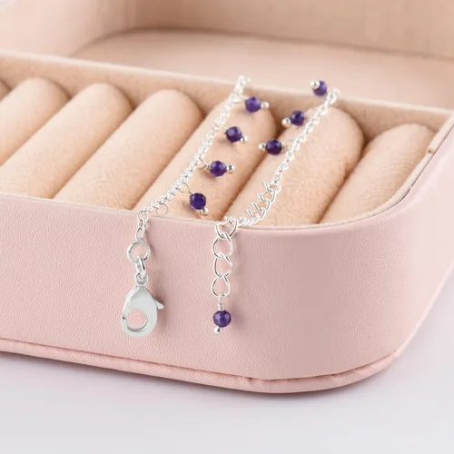Vista 21 de Yanara Tobilleras de piedras preciosas para mujer, piedra natal natural, chapada en plata, joyería hecha a mano en 8.5 + 1.5 pulgadas, cristales