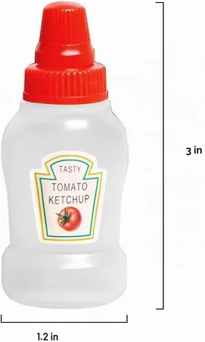 Vista 5 de 4 mini botellas de ketchup, botellas exprimibles de condimentos, botellas de salsa de plástico, aderezo de ensalada, recipientes de tomate