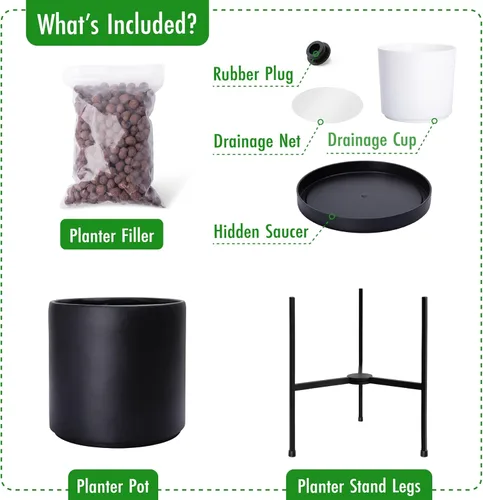 Vista 5 de Macetero moderno con soporte de metal de 8, 10, 12 y 14 pulgadas, para plantas