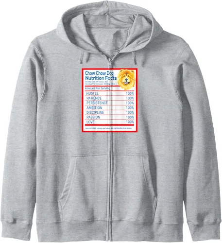 Vista 3 de Chow Dog Breed Owner Funny Nutrition Facts Gift Zip Hoodie Negro