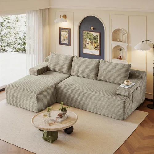 Vista 16 de Sofás seccionales de 105" para sala de estar, sofá cloud con forma de L tapizado, sofás modulares sin estructura rígida, sofá seccional moderno