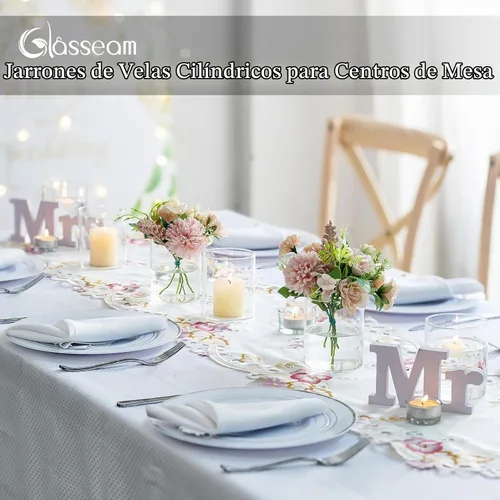 Vista 3 de Glasseam Jarrones Cilíndricos para Centros de Mesa, Juego de 6 Jarrones de Vidrio Transparente para Flores, Jarrón Moderno Pequeño para Velas
