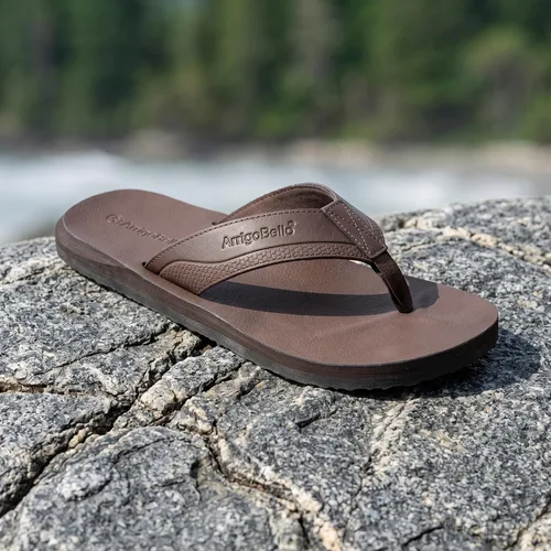 Vista 3 de AX BOXING - Chancletas de cuero para hombre, sandalias tipo pata de gallo, casuales y cómodas B- marrón