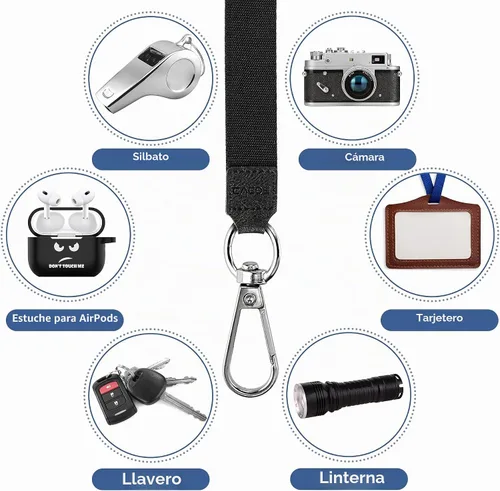 Vista 6 de CACOE Cordón para teléfono, 2 unidades, 1 correa ajustable para el cuello, 1 correa de muñeca, 2 almohadillas, cordón universal multifuncional