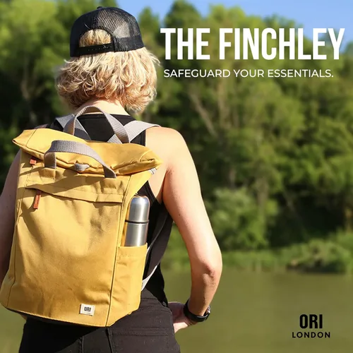 Vista 3 de ORI LONDON Mochila de viaje - Mochila enrollable de nailon para hombres y mujeres con cierre magnético - The Finchley, Linaza, Pequeño, Lino