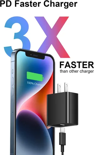 Vista 2 de i Phone 14 13 12 Cargador rápido de 20 W PD USB C cargador de pared con cable de carga rápida de 6 pies para iPhone 14/14 Pro/14 Pro Max/14