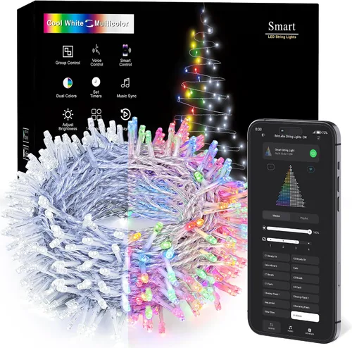 Vista 8 de BrizLabs - Luces de Navidad inteligentes, 100 luces LED que cambian de color, 33 pies, control por aplicación/voz, luces de árbol de Navidad